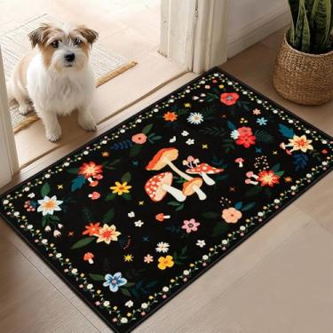 Imagem de Acetiamin Tapete de área lavável à máquina, tapete de entrada floral vintage pequeno antiderrapante para porta da frente, tapete de porta interior de pilha baixa para entrada, quarto, sala de jantar e
