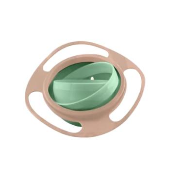 Imagem de Prato Tigela Giratória de 360 Graus para Bebê com Tampinha Anti-Derrama Não Derruba Comida (Rosa Claro/Verde Claro)