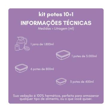 Imagem de Conjunto 10 Potes 1 Jarra Marmita Organizador Plasticos Alimento Dia a