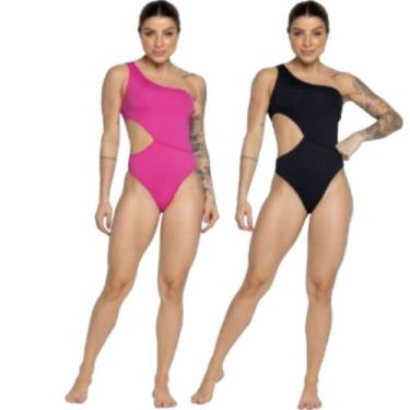 Imagem de KIT 2 Maiô Um Ombro Só Vekyo Básico Fenda Costa Nua Confortavel Verão 