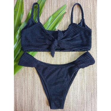 Imagem de Biquíni Cropped Preto Texturizado com Detalhe Removível - De Sol a Mar