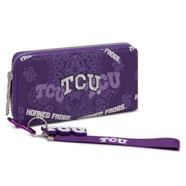 Imagem de Montana West X NCAA Carteira feminina esportiva bolsa de pulso longa designer clutch com chaveiro, suporte para cartão de telefone de grande capacidade, TCU-Roxo, Moderno