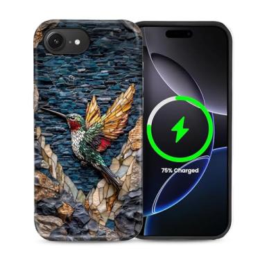 Imagem de heindiy Capa para iPhone 16e, compatível com MagSafe, capa brilhante, proteção total, à prova de choque, anti-arranhões, capa de TPU, capas para homem mulher - beija-flor vitral