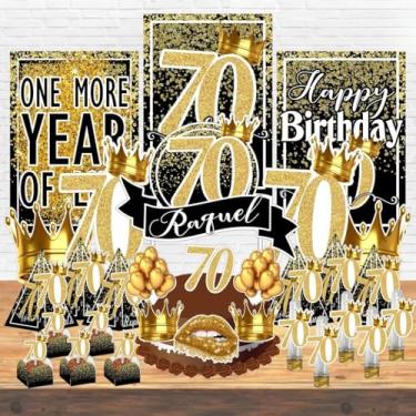 Imagem de Kit Festa Aniversário Personalizado 15 18 20 30 40 50 60 70 Anos Idades - Decoração Lembrancinha (Kit + Vela Aniversário,70 Anos- Preto)