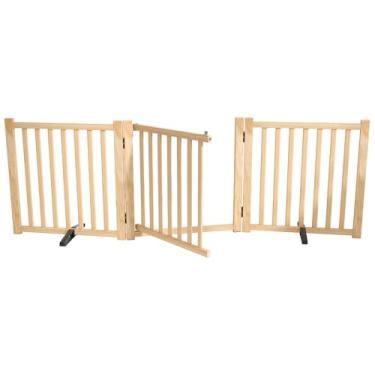 Imagem de YOCAN Portões de madeira independentes para cães sem pintura com porta para casa, portas, escadas, cercas de madeira para cães, portão interno para animais de estimação, cerca de passo-3 painéis