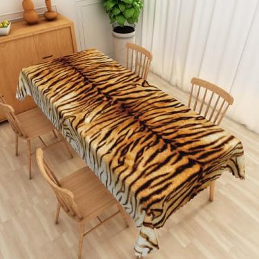 Imagem de SIEDYCV Toalha de mesa retangular com estampa de tigre, 152 x 354 cm, floresta, animal selvagem, listrado, marrom, preto, tecido de poliéster, reutilizável, impermeável, capa de mesa para jardim