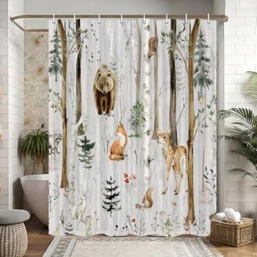 Imagem de JAWO Cortina de chuveiro para acampamento, cabana rústica com animais selvagens, floresta, trailer, conjunto de banheiro com ganchos, 119 x 164 cm, cinza