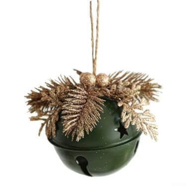 Imagem de Enfeite de sino de metal de Natal com corda de cânhamo, pingente de ferro de 8 cm para decoração de árvore de férias, porta ou janela, design festivo clássico reutilizável em prata