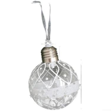 Imagem de Conjunto de 4 enfeites de bola transparente luminosos de Natal, decorações de plástico para pendurar com cena de neve para árvores, janelas e festas, prata