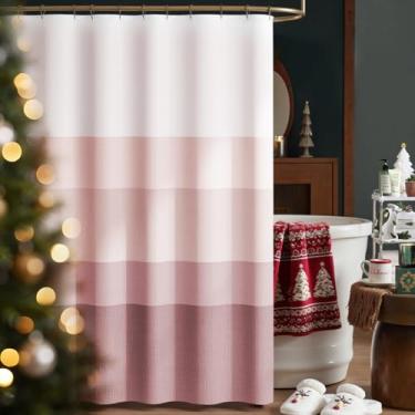 Imagem de jinchan Cortina de chuveiro de Natal ombré rosa empoeirado listrado tecido impermeável cortina para banheiro cor gradual design minimalista moderno com 12 ganchos 180 x 182 centímetros
