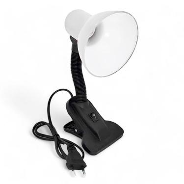 Imagem de Luminária Articulada Branca Com Garra Presilha Bivolt E27 Para Escritório E Estudo