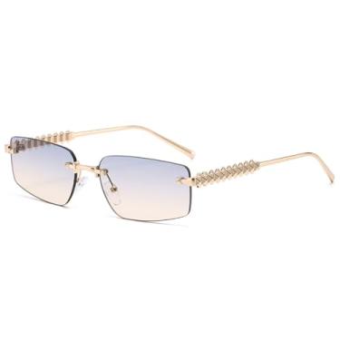 Imagem de Óculos de Sol Femininos Estilo Punk com Armação Sem Aro, Lentes Coloridas, Hastes Irregulares, Azul