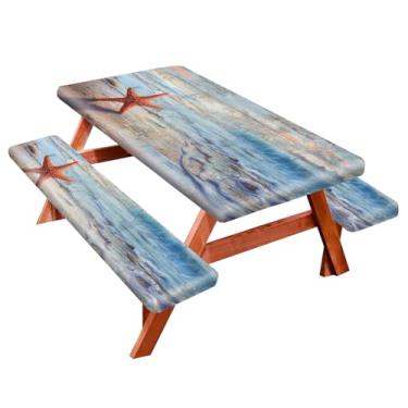 Imagem de Park Toalha de mesa de piquenique com capas de banco, leve, essencial para acampamento, à prova de óleo, 3 peças, toalha de mesa com elástico, ajustada para mesa retangular de 1,8 m e assentos,