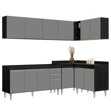 Imagem de Armário De Cozinha Modulado De Canto 6 Peças Cp31 Balcão Sem Tampo Preto-cinza - Lumil
