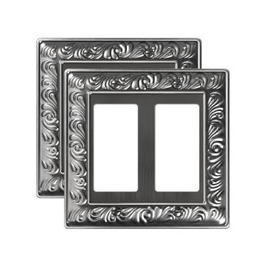 Imagem de TREEWELL Pacote com 2 placas decorativas duplas, placas decorativas para interruptores e capas de tomada, 2 placas de parede de metal prateado antigo, resistentes à corrosão