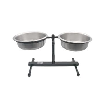 Imagem de Comedouro Duplo Elevado para Cães, Preto, Altura Ajustável Capacidade 1200ml por Vasilha, Base Metálica