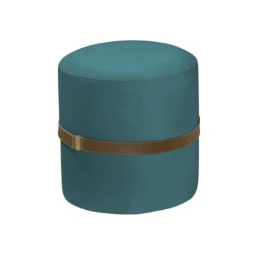 Imagem de Puff Decorativo Redondo Old Com Cinto Estofado Veludo Azul