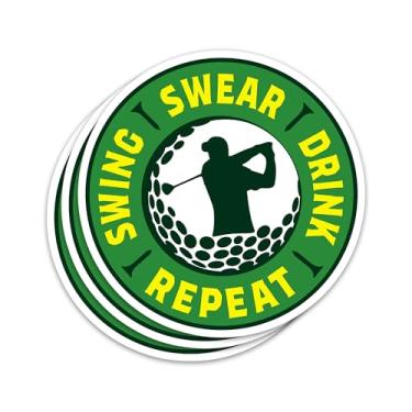 Imagem de Adesivo de 3 peças Swing Swear Drink Repeat Adesivo Esportivo Golfe Bolas de Golfe Amantes de Golfe Adesivos de Vinil Impermeável para Laptop Garrafa de Água Diário Copo Decalques Presentes para