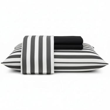 Imagem de Jogo de Lençol Teka Diamante 3 Peças Queen 100% Algodão 150 Fios (Preto Fronha Listrada)