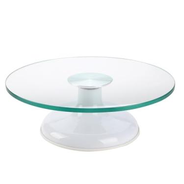 Imagem de Mesa Giratória para Bolo Profissional em Vidro - Com Duplo Rolamento e Base de Silicone Antiderrapante (Boleira Giratória Branca)