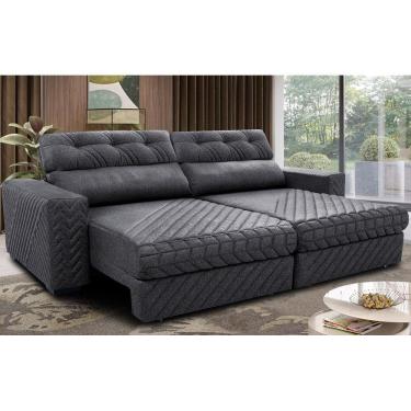 Imagem de Sofá Retrátil E Reclinável 2,15m Molas Ensacadas Cama Inbox Style Thermo Gel Linho Cinza Escuro