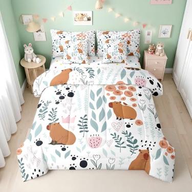 Imagem de Erosebridal Conjunto de edredom infantil de 7 peças com lençóis, estampa de animal fofo para decoração de quarto de meninas e meninos, lençol de cima, lençol de cima, lençol de cima, estampa de pata