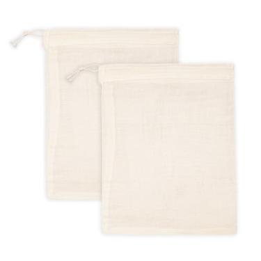 Imagem de PurpleEssences Sacos vazios de especiarias para cozinhar sopa - Sacos de gaze de musselina de algodão natural cru com cordão para chá, ervas, caldo de osso, bebida fria e coar - 25,5 x 30,5 cm