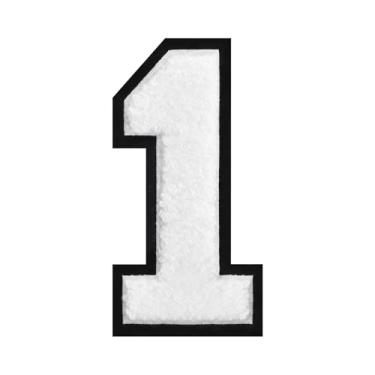 Imagem de 1 peça de patch de número de chenille de ferro branco de 11,4 cm com borda preta – Remendos do alfabeto para roupas, jaquetas, mochilas, chapéus para decoração personalizada, nome personalizado e