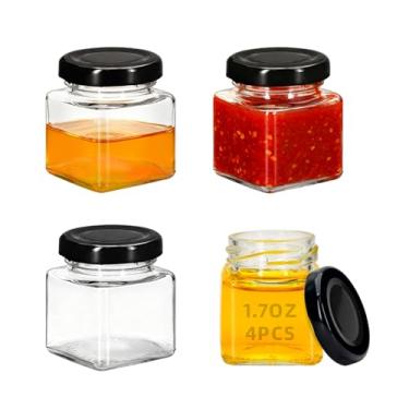 Imagem de eispap 2 frascos quadrados de 50 ml de mel pequenos com tampa preta, frascos de vidro para iogurte, pudim, potes de conserva de especiarias para geléia, vela de especiarias, armazenamento de alimentos