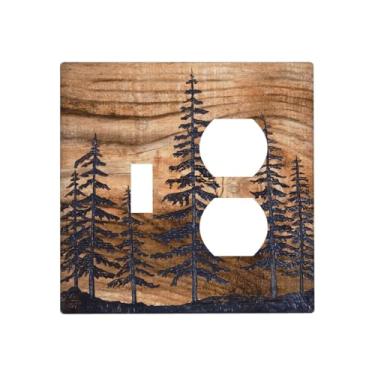 Imagem de Combo de impressão de madeira de pinheiro marrom rústico capas de interruptor de luz decorativa receptáculo de fazenda placa de parede placa elétrica para quarto, cozinha, banheiro