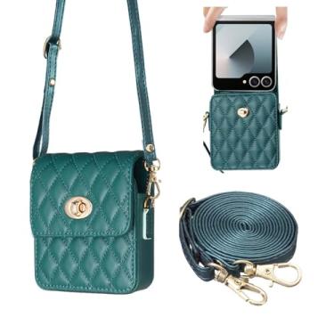 Imagem de Capa para Galaxy Z Flip7 / Z Flip 7 FE, capa de celular KONXISA com material de couro sintético, capa flip com alça de ombro longa e fivela mental, capa protetora resistente à poeira, verde