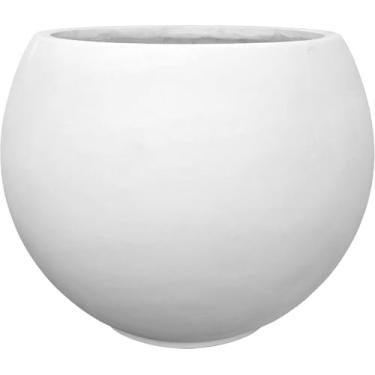Imagem de Haispring 43 cm A x 53 cm de diâmetro (abertura de vaso de 38 cm) Vaso alto de fibra redonda branca com orifício de drenagem, planta grande interna/externa