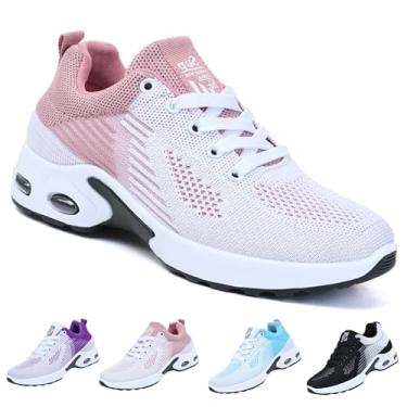 Imagem de BERANMEY Tênis confortável feminino casual para caminhada, leve, respirável, malha acolchoada, rosa, 37