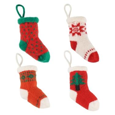 Imagem de Magibeads 4 peças de meias de Natal, decorações com pingentes, pingentes de Natal de poliéster, enfeites de pendurar para árvore de Natal, jardim, decoração de casa, joias de Natal, embrulho
