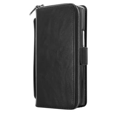 Imagem de LTLMYDAM Capa de couro para Samsung Galaxy Z Fold 7, protetor de tela com revestimento vintage, capa flip de grande capacidade, preta, dobra 7