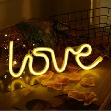 Imagem de Luminária Placa Led Neon - Letreiro de Luz Parede USB Pilha(Love Amarelo)