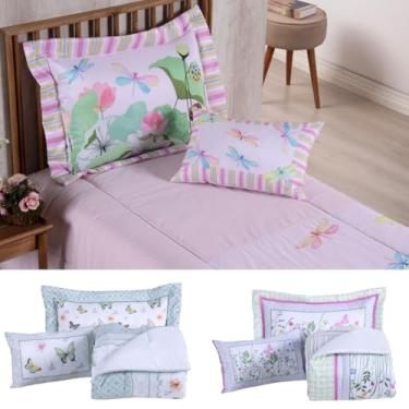 Imagem de Kit 4 Pçs Edredom Girl Solteiro Infantil e Juvenil 300 fios 2,50x1,90m Estampa Digital Jardins