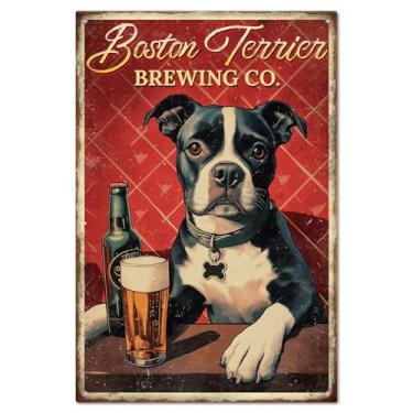 Imagem de GLOBLELAND Placa de metal "Baston Terrier Brewing Co." Placa de metal de cerveja para cães, vintage, 30 x 20 cm, decoração de parede divertida para decoração de casa, bar, cafeteria, clube