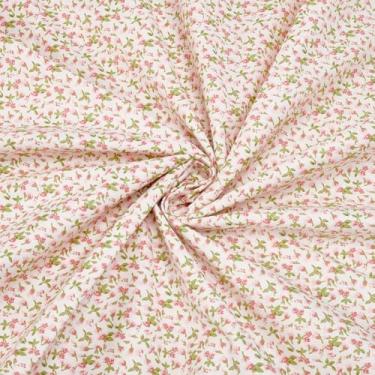 Imagem de PLIGREAT Tecido de algodão floral estampado, 2,8 m × 150 cm, tecido com estampa de flores pequenas para artesanato, costura, vestido, conjunto de cama, corredor de mesa, acessórios de roupas