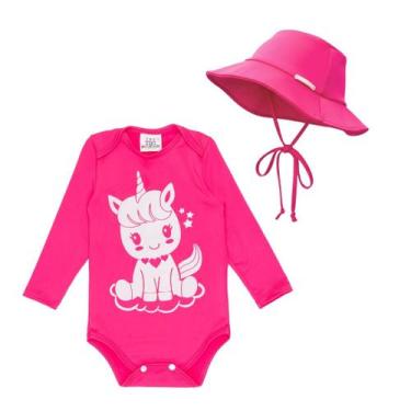 Imagem de Kit Body Bebê Roupa Praia + Chapéu Proteção Solar Uv Baby - Fofotinhos