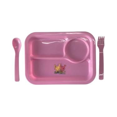 Imagem de Kit Alimentação Infantil Prato Copo Talher Plástico (Rosa)