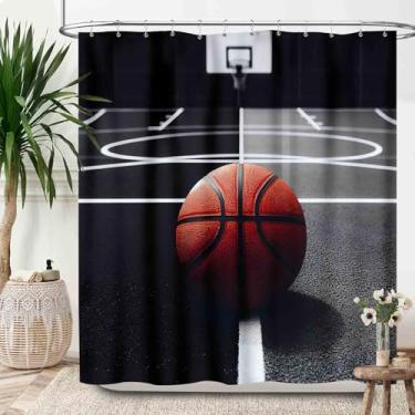 Imagem de Lnepty Cortinas de chuveiro de basquete para banheiro, arena de campo, estádio, jogo, competição, tema esportivo, tecido impermeável, conjunto de cortina de chuveiro com ganchos, 182 x 182 cm