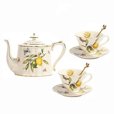 Imagem de Conjuntos de chá com bule de chá de porcelana vintage xícaras de café e pires bule de rosas do velho campo, bule de chá 5 peças