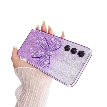Imagem de TSAYGFK Capa compatível com Samsung A16 5G para meninas e mulheres, cristal TPU macio, brilhante, fofo, com glitter, laço 3D com cordão à prova de choque, capa protetora para Galaxy A 16 5G, violeta