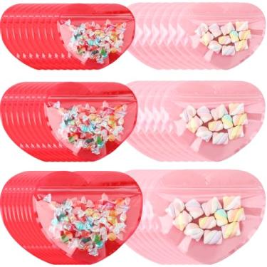 Imagem de Yexiya 50 peças de sacolas de presente de dia dos namorados em forma de coração, recipiente de plástico para doces e guloseimas para decoração de joias (vermelho, rosa, três tamanhos)