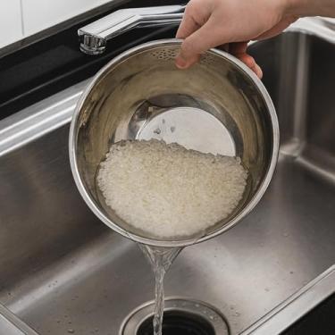 Imagem de Escorredor de Arroz Redondo em Aço Inoxidável, Design Moderno, Escorredor Massas Macarrão