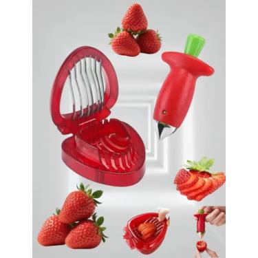 Imagem de Conjunto removedor de haste de descascador de morango, ferramentas de remoção de caule de folha de fruta, utensílios de cozinha de aço inoxidável para remover tomates morango e caule
