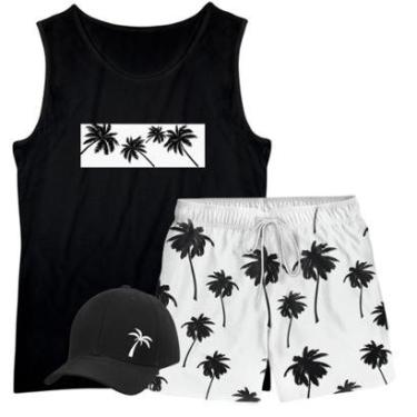 Imagem de Conjunto Masculino Camiseta Regata Algodão, Short Tactel e Bone Aba curva Coqueiros-Masculino