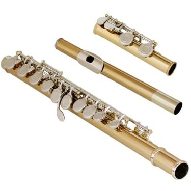 Imagem de Flauta de 16 furos de fechamento com chave C, cuproníquel, chave de prata, flauta transversal de concerto com chave E