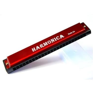 Imagem de Gaita profissional profissional 24 furos piano de metal adequado para iniciantes com estojo de piano (vermelho)